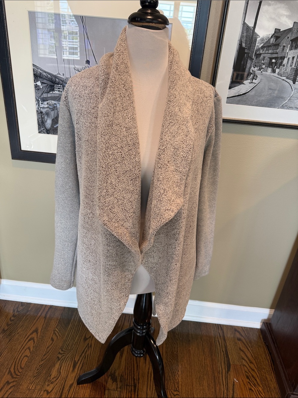dolan Open-Front Draped Cardigan in Taupe Heather